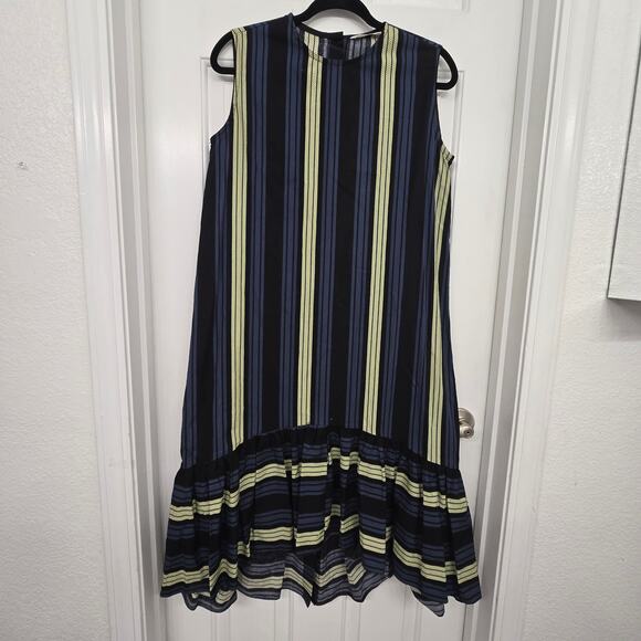 Sound Off Studio Sleeveless Striped Cotton Ruffle Hem Dress High Low Size M Boho - Picture 1 of 5